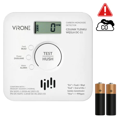 Czujniki-czadu - czujnik czadu biały z wyświetlaczem detektor na baterie 2xaa sensor 10 lat dc-11 orno 