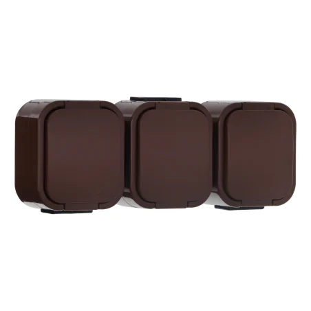 Gniazda-potrojne-natynkowe - brązowe gniazdo zewnętrzne potrójne natynkowe ip54  nt-316 b2  abex 