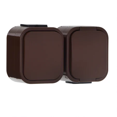 Gniazda-podwojne-natynkowe - brązowe gniazdo natynkowe z włącznikiem światła w poziomie ip54 b2 gwn-b2 abex 