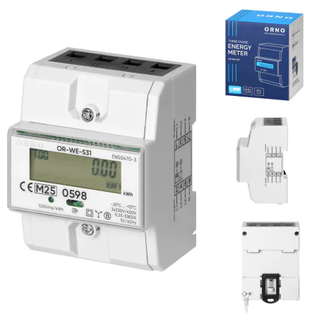 Liczniki-jednofazowe - licznik energii elektrycznej watomierz trójfazowy 3,4 moduły na szynę din or-we-531 orno 
