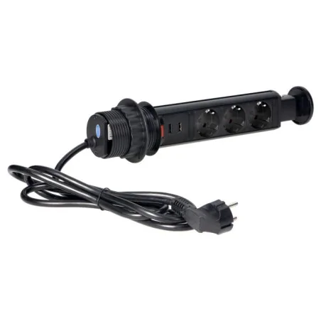 Gniazda-meblowe - czarne gniazdo blatowe wysuwane z ładowarką usb i przewodem schuko z or-ae-1349(gs)/b orno 