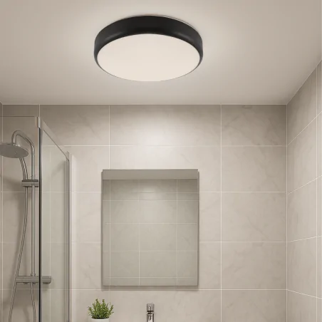 Plafony - lampa led hermetyczna plafon czarny z czujnikiem ruchu goliat ideus 