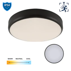 Plafony - lampa led hermetyczna plafon czarny z czujnikiem ruchu goliat ideus