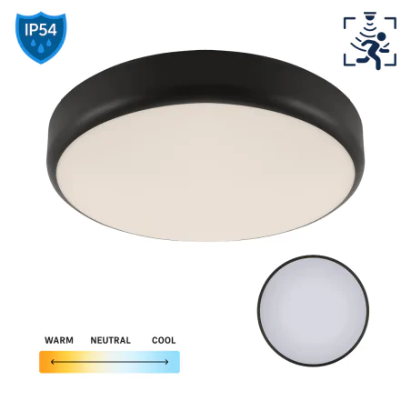 Plafony - lampa led hermetyczna plafon czarny z czujnikiem ruchu goliat ideus 