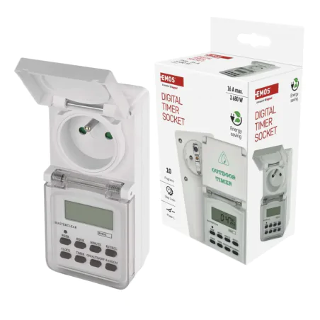 Programatory-czasowe - cyfrowy programator czasowy na zewnątrz ip44 z wyświetlaczem biały p5507n emos 