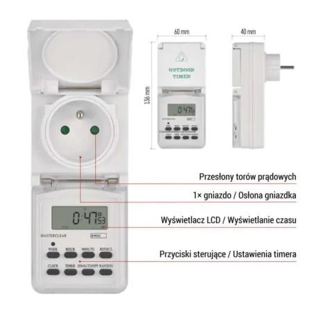 Programatory-czasowe - cyfrowy programator czasowy na zewnątrz ip44 z wyświetlaczem biały p5507n emos 