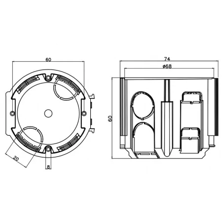 Puszki-podtynkowe - puszka instalacyjna podtynkowa wiatroszczelna produo głęboka 60mm fi68m a.0091 pawbol 