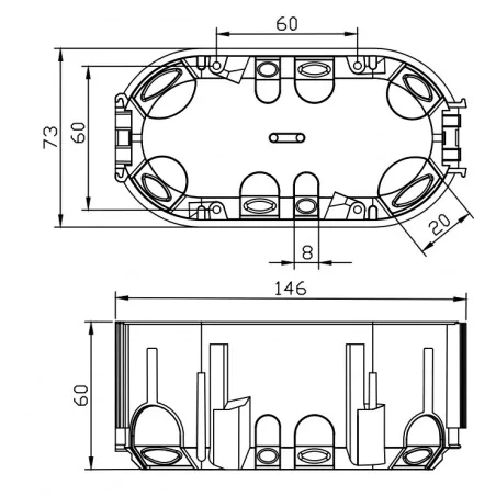 Puszki-podtynkowe - puszka podwójna podtynkowa wiatroszczelna produo głęboka z wkrętami fi68m a.0092 pawbol 