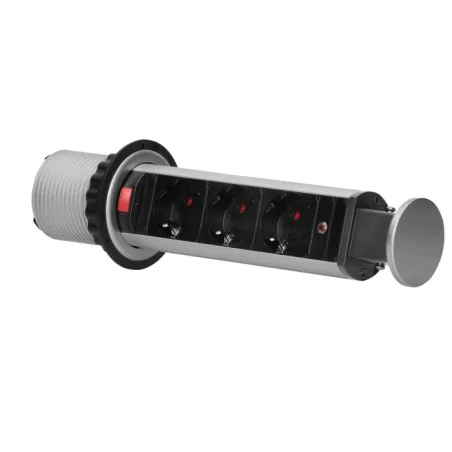 Listwy-zasilajace - srebrne gniazdo meblowe wysuwane z blatu potrójne kuchenne schuko or-ae-1347(gs) orno 