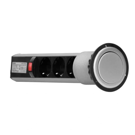 Listwy-zasilajace - srebrne gniazdo meblowe wysuwane z blatu potrójne kuchenne schuko or-ae-1347(gs) orno 