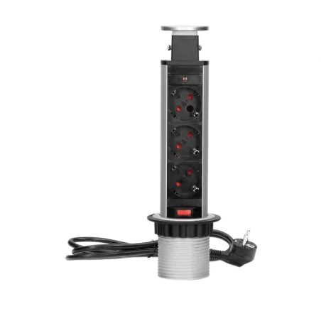 Listwy-zasilajace - srebrne gniazdo meblowe wysuwane z blatu potrójne kuchenne schuko or-ae-1347(gs) orno 