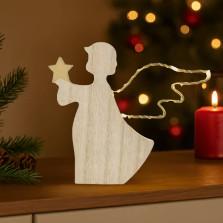 Dekoracje-swiateczne-led - aniołek led drewniany na baterie upominek na święta bożego narodzenia dcww43 emos 