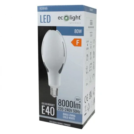 Gwinttrzonek-e40 - żarówka led do opraw ulicznych mocna pod inwestycje e40 80w 6000k 8000lm eco-light 