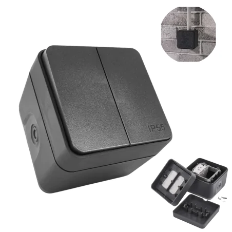 Wylaczniki-schodowe - wyłącznik podwójny schodowy natynkowy szary ip55 cyklone emos 