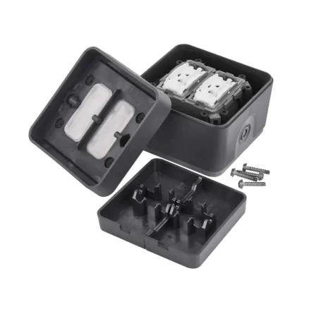 Wylaczniki-schodowe - wyłącznik podwójny schodowy natynkowy szary ip55 cyklone emos 