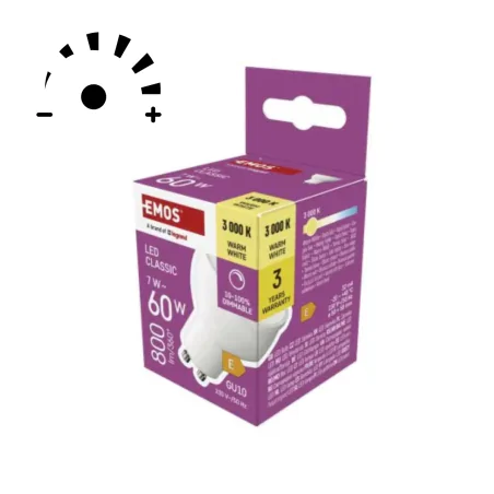 Gwint-trzonek-gu10 - żarówka led  mr16 gu10 7 w ciepła biel 3000k ściemnialna do ściemniania emos 