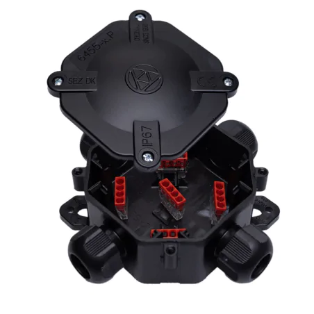 Puszki-natynkowe - puszka natynkowa hermetyczna czarna z dławikami ip67 ze złączkami wago 6455-11 5.p/5 acidur sez 