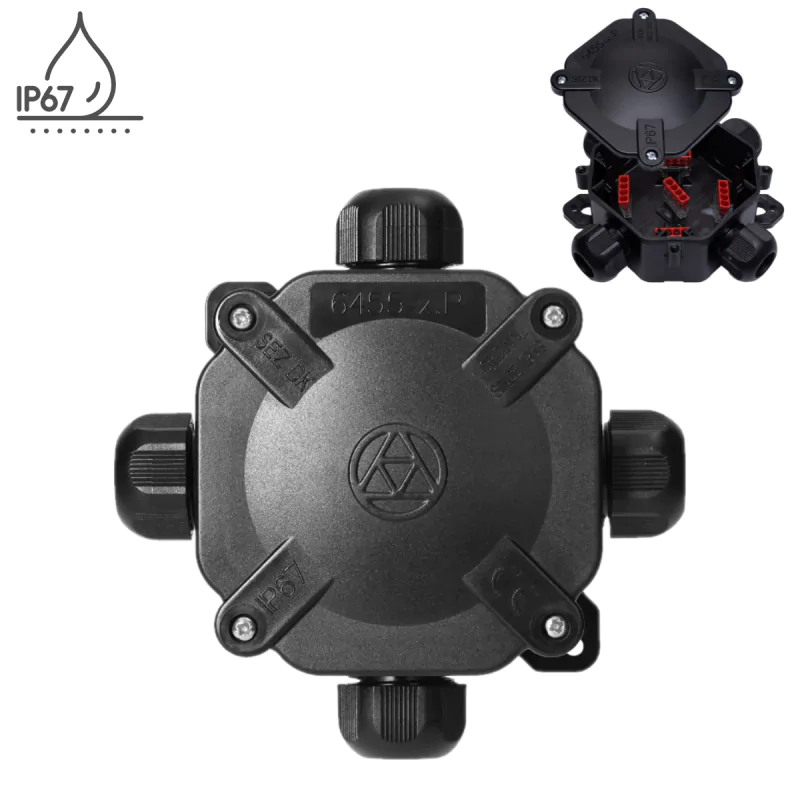 Puszki-natynkowe - puszka natynkowa hermetyczna czarna z dławikami ip67 ze złączkami wago 6455-11 5.p/5 acidur sez firmy SEZ DK POLAND 