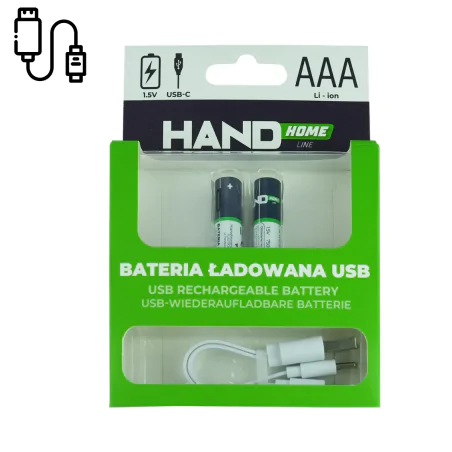 Baterie - baterie cienkie paluszki z możliwością ładowania kablem usb-c akumulatorki zestaw 2szt. 750mah w-00536 plast-rol 