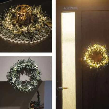 Dekoracje-swiateczne-led - wianek świąteczny na drzwi jemioła led na baterie emos dctw28 