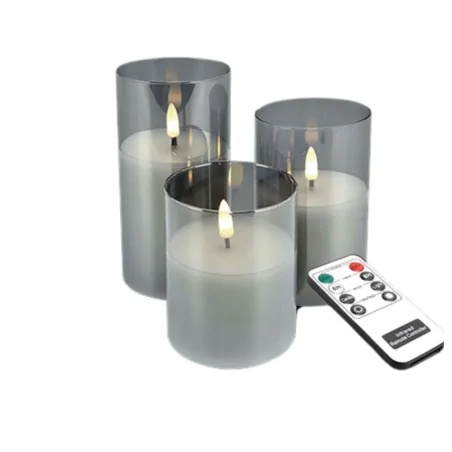 Dekoracje-swiateczne-led - dekoracyjne szklane świece led z pilotem 3 sztuki trio 04889 ideus 