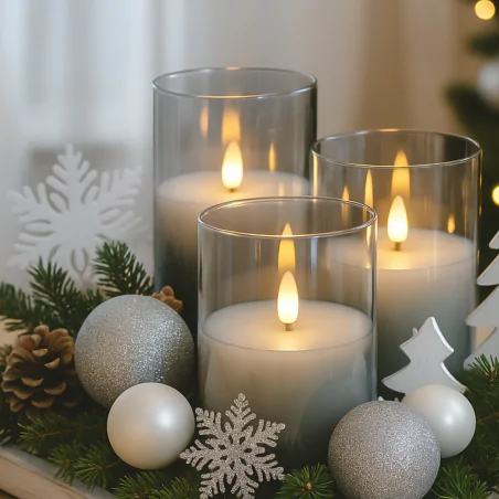 Dekoracje-swiateczne-led - dekoracyjne szklane świece led z pilotem 3 sztuki trio 04889 ideus 