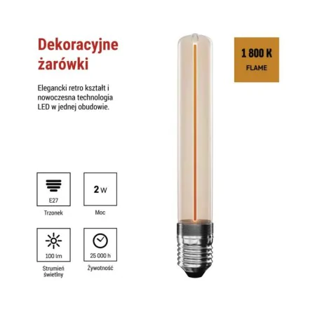 Zarowki-dekoracyjne - żarówka led podłużna do lampy dekoracyjna bursztynowa długa t30 2w  emos 