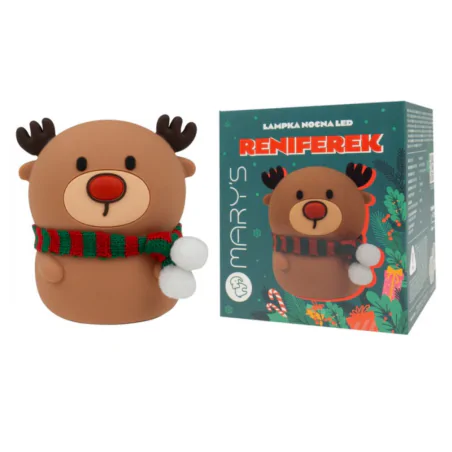 Oswietlenie-do-pokoju-dzieciecego - lampka nocna dziecięca miękka reniferek z szalikiem prezent na mikołaja mw61419 interblue 