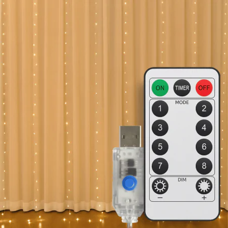 Dekoracje-swiateczne-led - kurtyna świetlna z ciepłym światłem na okno z pilotem dekoracja świąteczna 3m mery ekg2309 eko-light 