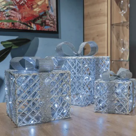 Dekoracje-swiateczne-led - dekoracja świąteczna 3 prezenty led srebrne z zimnym światłem dcfc10 emos 