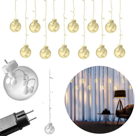 Oswietlenie-choinkowe - kurtyna świetlna led z ciepłym światłem wisząca dekoracja na okno wish balls 325143 polux/goldlux 