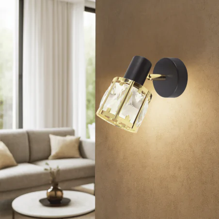 Kinkiety-do-salonu - oprawa ścienno-sufitowa kinkiet czarno-złoty na żarówkę e14 dunbar 04900 ideus 