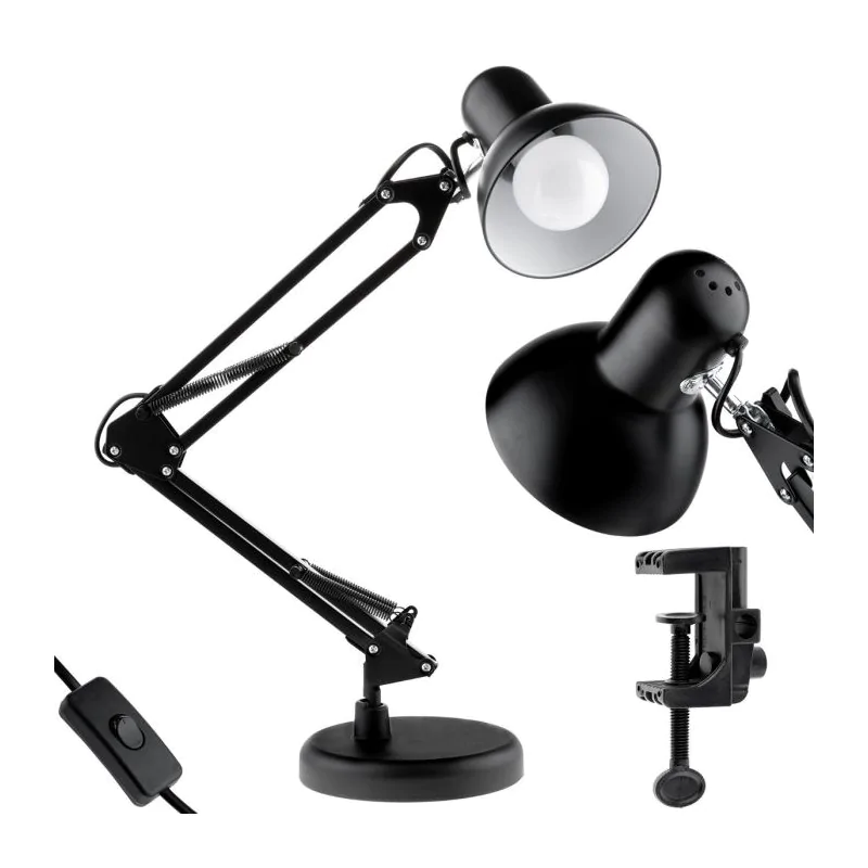 Lampki-biurkowe - kreślarska lampka na biurko czarna z uchwytem na blat na żarówkę e27 lumbiu0010 tobi lumiled firmy LUMILED 