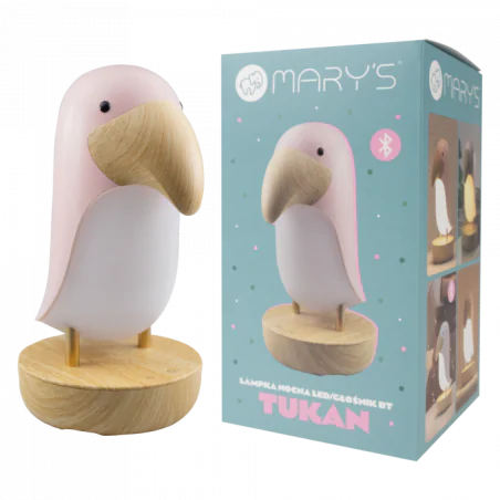 Oswietlenie-do-pokoju-dzieciecego - lampka nocna różowa led z głośnikiem bluetooth tukan interblue 