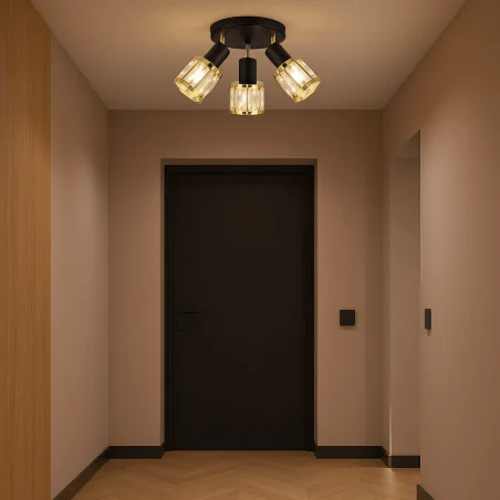 Lampy-sufitowe - lampa ścienno-sufitowa potrójna z regulowanymi kloszami żyrandol czarno-złoty dunbar 04902 ideus 