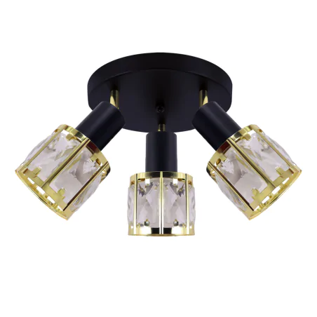 Lampy-sufitowe - lampa ścienno-sufitowa potrójna z regulowanymi kloszami żyrandol czarno-złoty dunbar 04902 ideus 