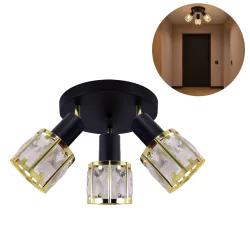 Lampy-sufitowe - lampa ścienno-sufitowa potrójna z regulowanymi kloszami żyrandol czarno-złoty dunbar 04902 ideus