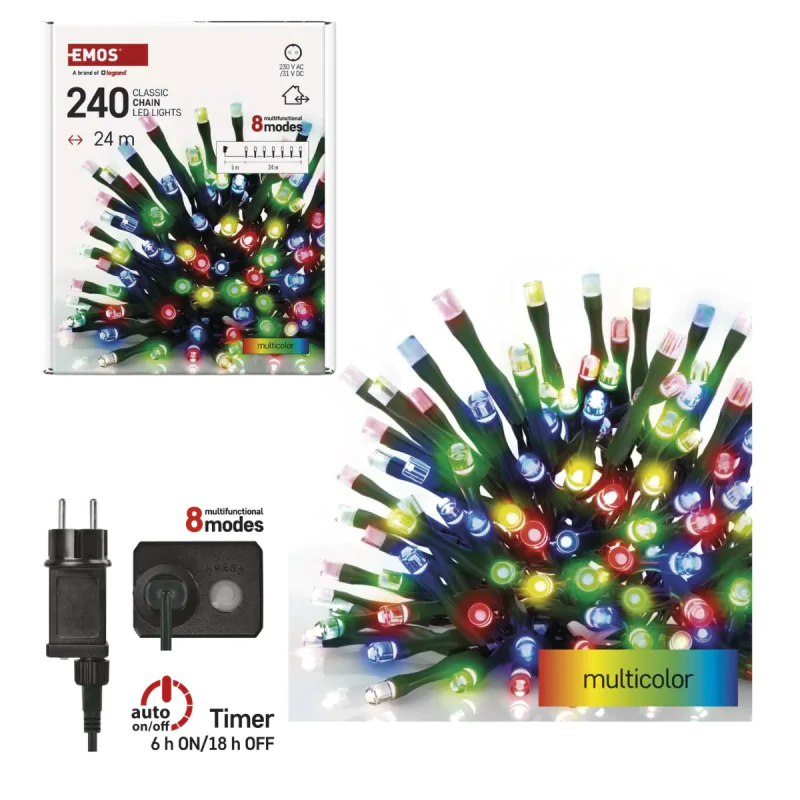 Oswietlenie-choinkowe - lampki choinkowe kolorowe światełka na choinkę zewnętrzne 240led 24m d4am25 emos firmy EMOS 