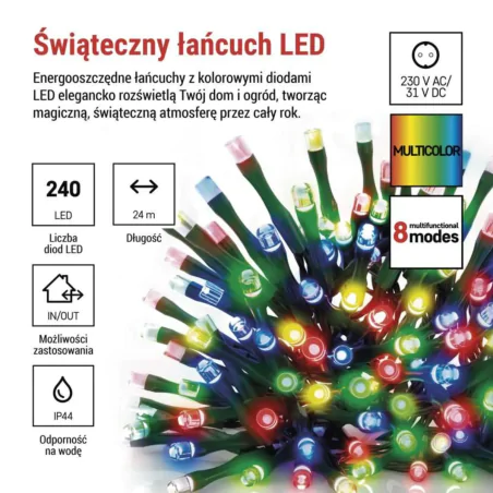 Oswietlenie-choinkowe - lampki choinkowe kolorowe światełka na choinkę zewnętrzne 240led 24m d4am25 emos 