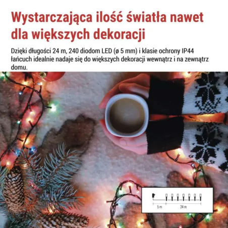 Oswietlenie-choinkowe - lampki choinkowe kolorowe światełka na choinkę zewnętrzne 240led 24m d4am25 emos 