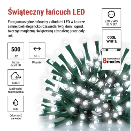 Oswietlenie-choinkowe - długie lampki led na choinkę o długości 50m z zimnym światłem 8 programów światełka na zewnątrz d4ac26 emos 