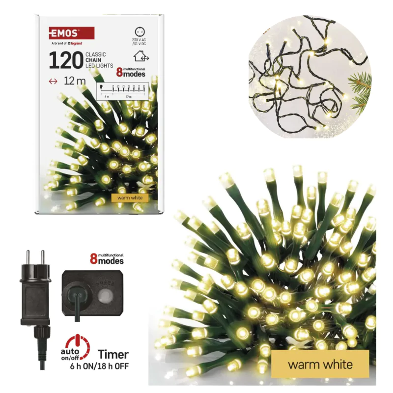 Oswietlenie-choinkowe - światełka na choinkę ciepłe światło led lampki choinkowe wodoodporne 120led 12m d4aw23 emos firmy EMOS 