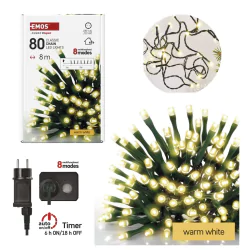 Oswietlenie-choinkowe - światełka na choinkę 8 metrów ciepłe światło 80led lampki choinkowe zewnętrzne emos