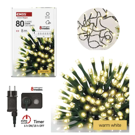 Oswietlenie-choinkowe - światełka na choinkę 8 metrów ciepłe światło 80led lampki choinkowe zewnętrzne emos 