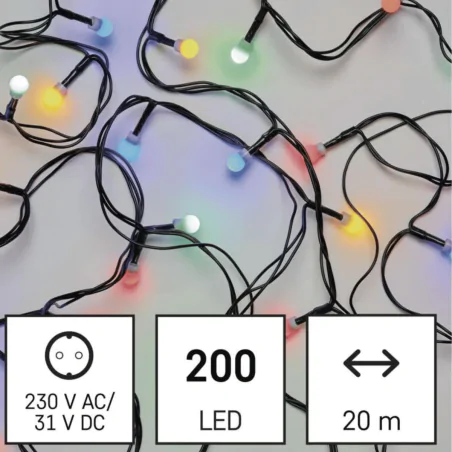 Oswietlenie-choinkowe - światełka choinkowe led 20m lampki kolorowe kulki na zewnątrz i do wewnątrz 200led 8 programów d5ac07 emos 