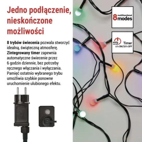 Oswietlenie-choinkowe - światełka choinkowe led 20m lampki kolorowe kulki na zewnątrz i do wewnątrz 200led 8 programów d5ac07 emos 
