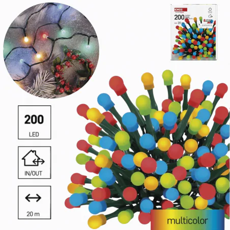 Oswietlenie-choinkowe - światełka choinkowe led 20m lampki kolorowe kulki na zewnątrz i do wewnątrz 200led 8 programów d5ac07 emos 