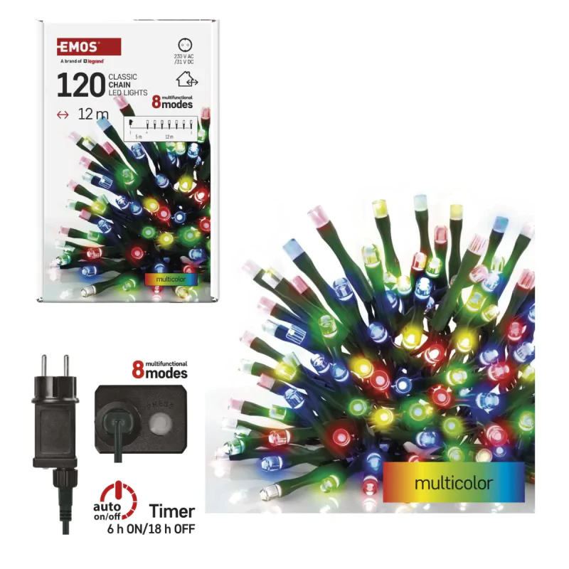 Oswietlenie-choinkowe - ledowe lampki choinkowe 12 metrów kolorowe światełka na choinkę zewnętrzne 120led ip44 emos firmy EMOS 