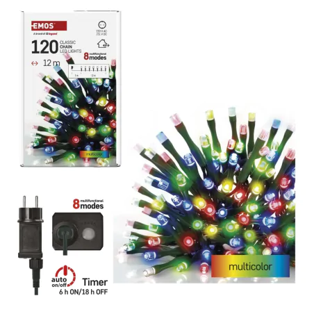 Oswietlenie-choinkowe - ledowe lampki choinkowe 12 metrów kolorowe światełka na choinkę zewnętrzne 120led ip44 emos 