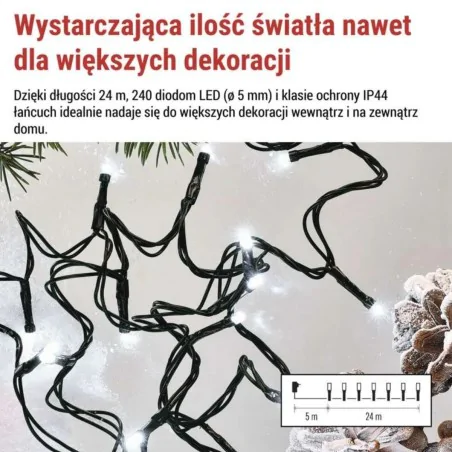 Oswietlenie-choinkowe - światełka choinkowe zimne światło 24m lampki na choinkę z timerem na zewnątrz 240led d4ac25 emos 